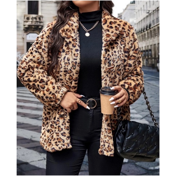 BellanBlue Jackets & Blazers - Plus Cozy Vegan Fur Leopard Print Jacket Coat